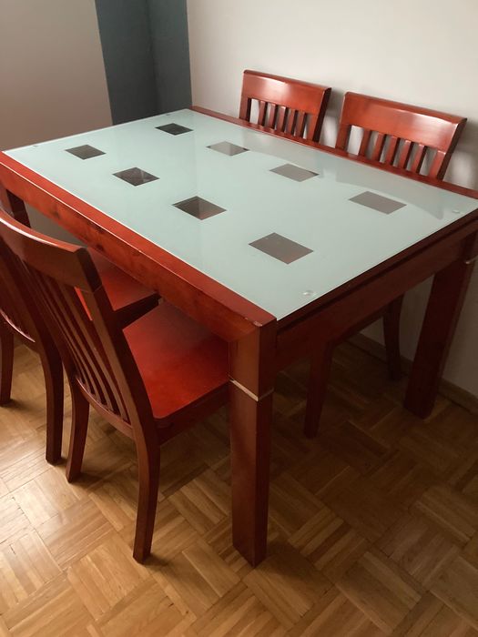 Stół drewniany ze szklanym blatem 80x120