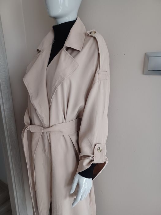 Stylowy długi trencz oversaiz casual L beżowy H&M