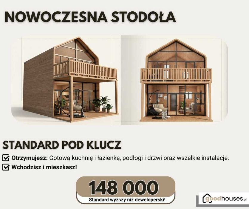Dom typu STODOŁA 30+30 m2 szkieletowy modułowy gotowy do zamieszkania prefabrykowane budownictwo szkieletowe