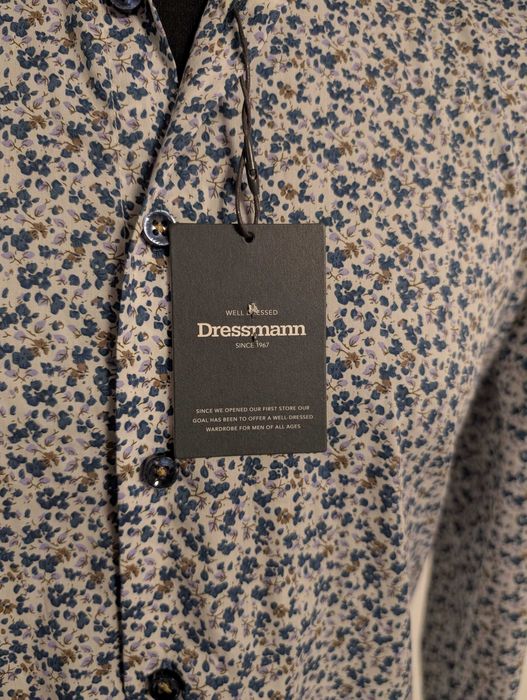 Biała koszula męska Dressmann L – bawełniana, w kwiaty, nowa z metką