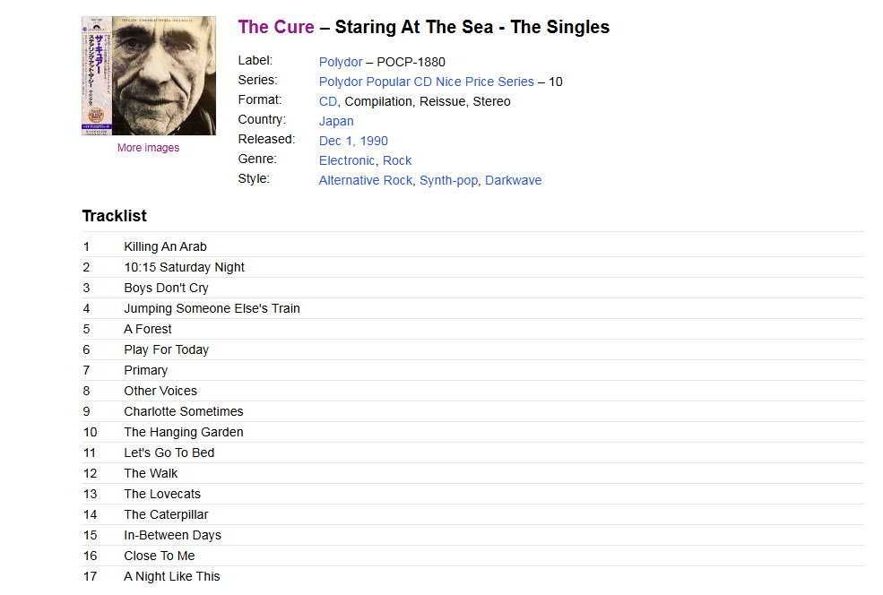 japońskie wydanie CD The Cure Staring At The Sea-The Singles