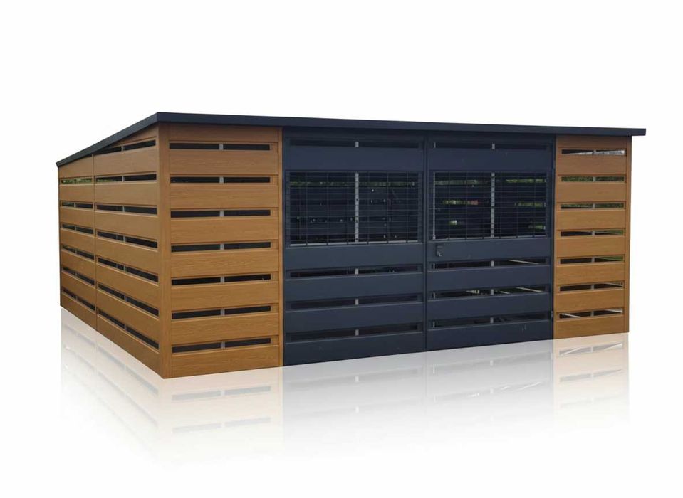 Wiata Śmietnikowa 5×3 m Drewnopodobna Spad na tył PREMIUM