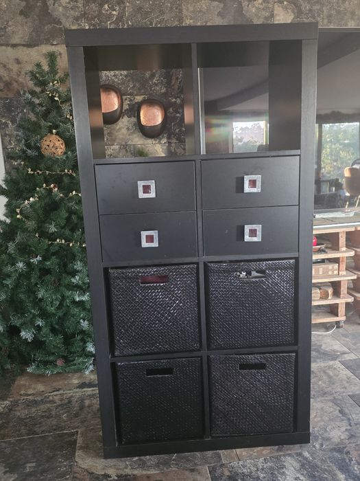 Estrutura Movel Kalax da Ikea preto castanho 8 divisórias com 4 gavetas  e 4 cestos e