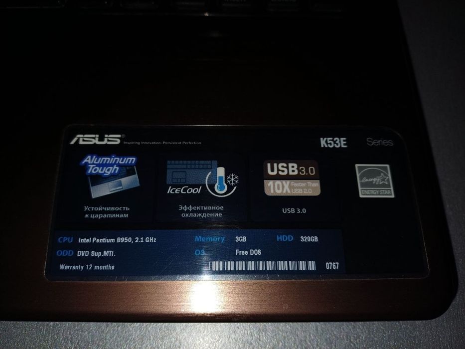 Asus K53Е ssd 240gb/3gb DDR3/Intel Pentium B950