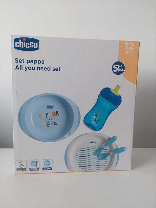 Chicco, zestaw naczyń, niebieski.