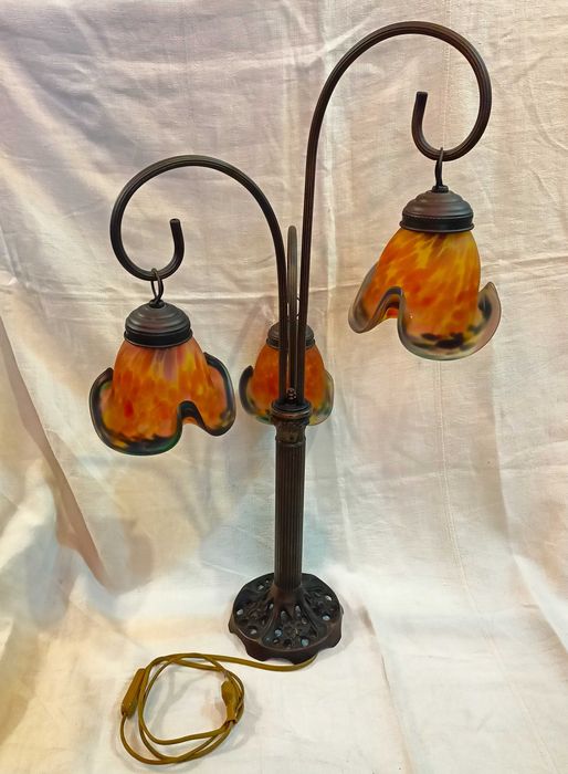 Candeeiro Mesa Estilo Arte Nova 3 Tulipas