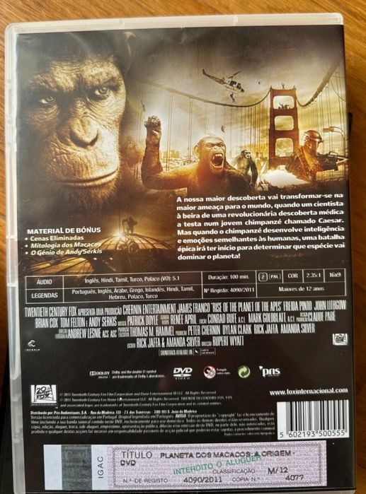 DVD planeta dos macacos a origem