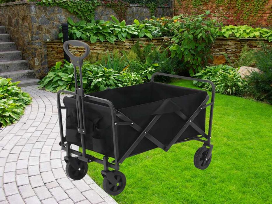 Wózek Transportowy Plażowy Turystyczny na Zakupy Składany Czarny