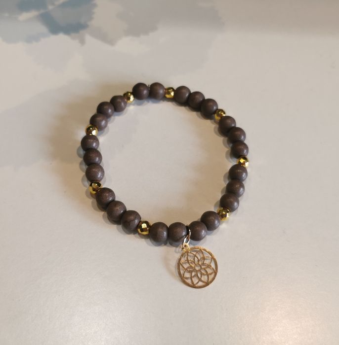 Bransoletka Hematyt Złoty Howlit Szary Handmade Rozeta Koło