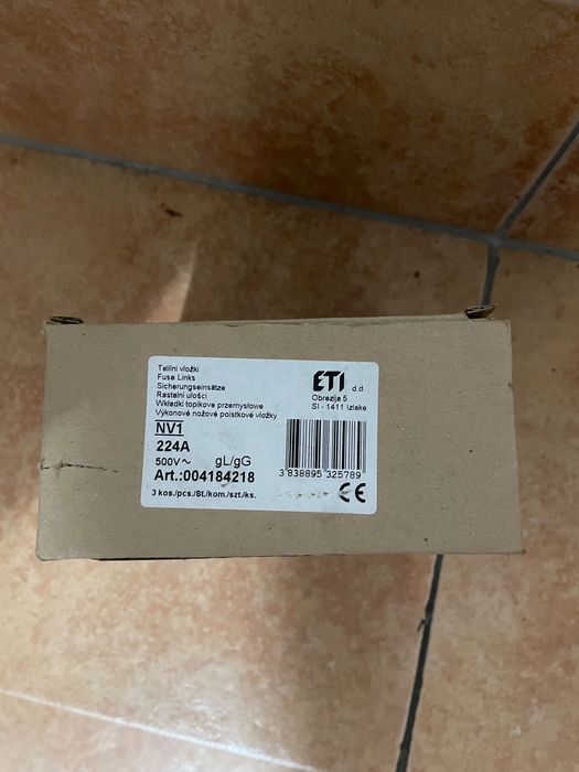 Fusível NV/NH-1 ETI gG 224A, 500V-50Hz, Icn 120kA