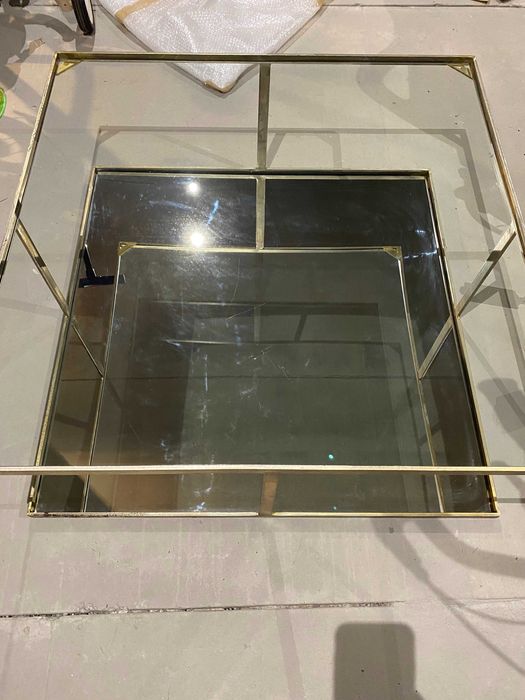 Mesa de Centro em Vidro e Aço Ouro Mate