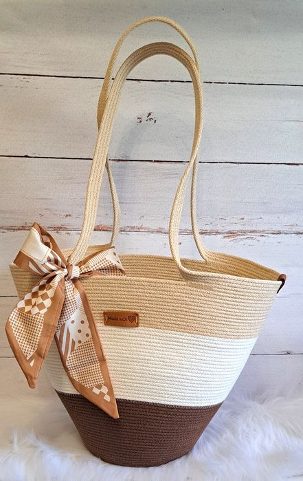 Kosz torba ze sznurka bawełnianego handmade rękodzieło