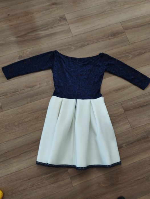 Elegancka Sukienka wesela komunie chrzest kolor granat - krem rozmiar
