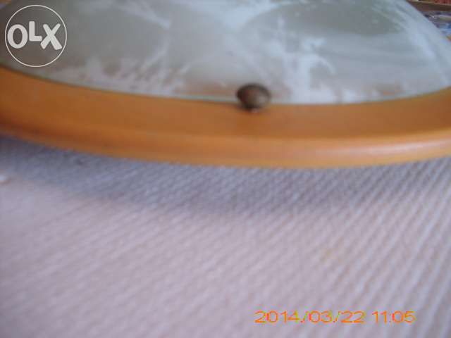 Candeeiro deTecto em Vidro Branco e Madeira