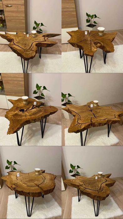 Stoliki kawowe z plastra dębu.