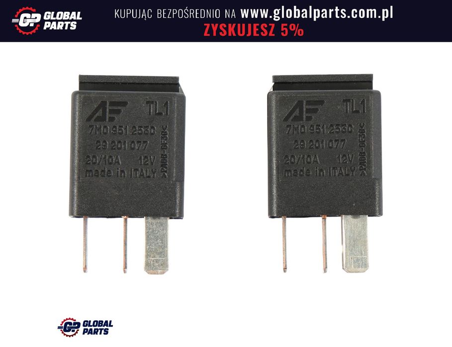 Volkswagen Audi Seat Skoda Przekaźnik Czarny 5-Pin 12V 7M Zestaw X2