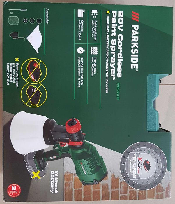 Pistolet do malowania na akumulator 20V Parkside nie użyty