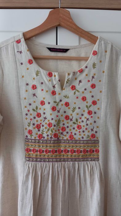 Rangmanch sukienka midi lniana indyjska haftowana boho etno 38