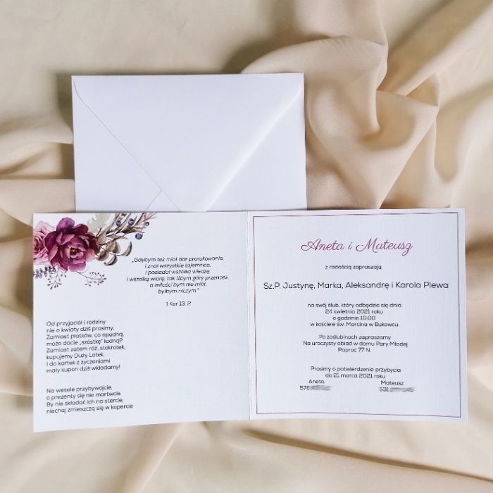 Zaproszenie na ślub FUKSJA boho