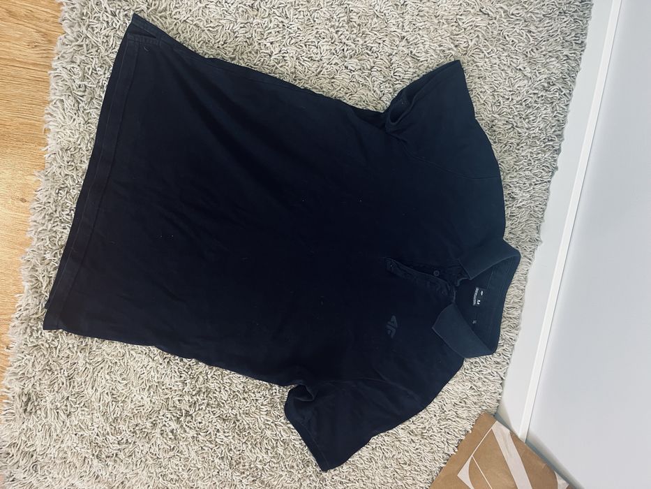 4F t-shirt czarny meski z kolnierzykiem rozm M bawelna