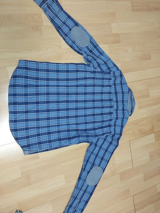 Błękitna koszula w kratę r M bawełna Slim