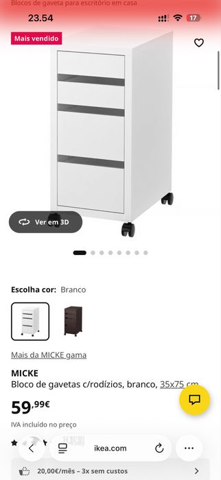 Bloco de gavetas IKEA MICE com rodas