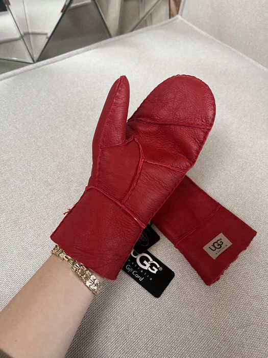 Czerwone rękawiczki ugg skórzane skóra prezent kożuch owcza