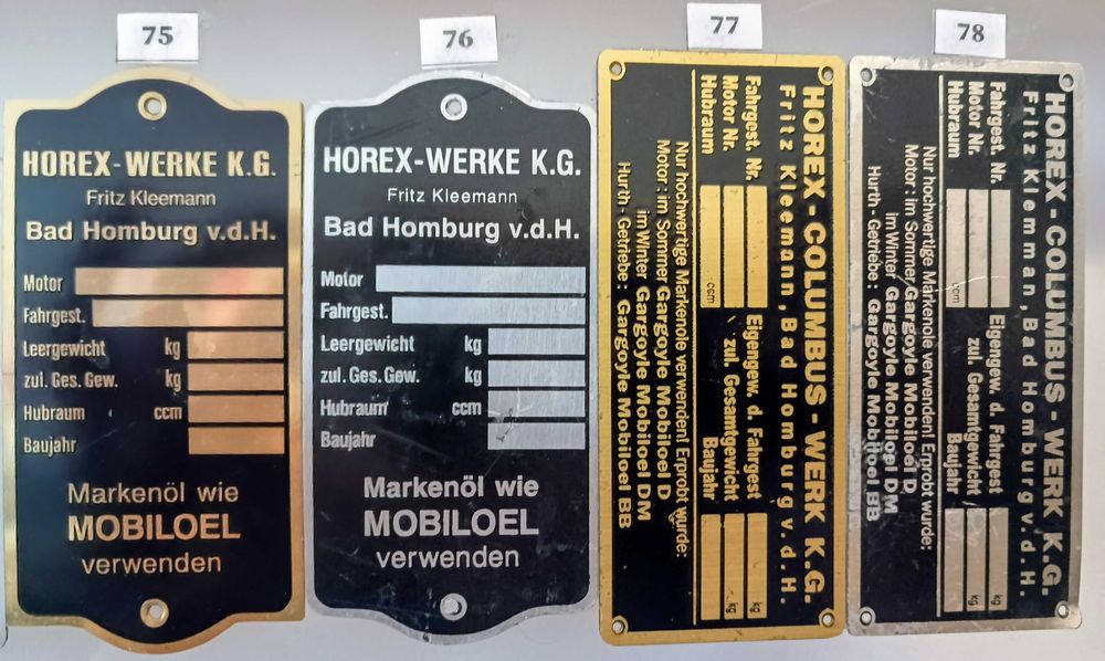 TABLICZKI ZNAMIONOWE do motocykli NSU i HOREX zabytkowych (wybór)