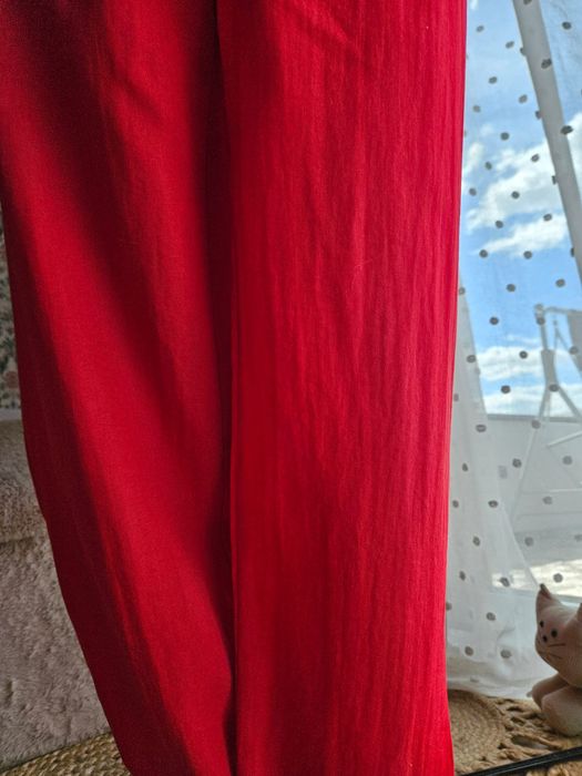 Spodnie damskie szersza prosta nogawka klasyczne czerwone wide leg XL
