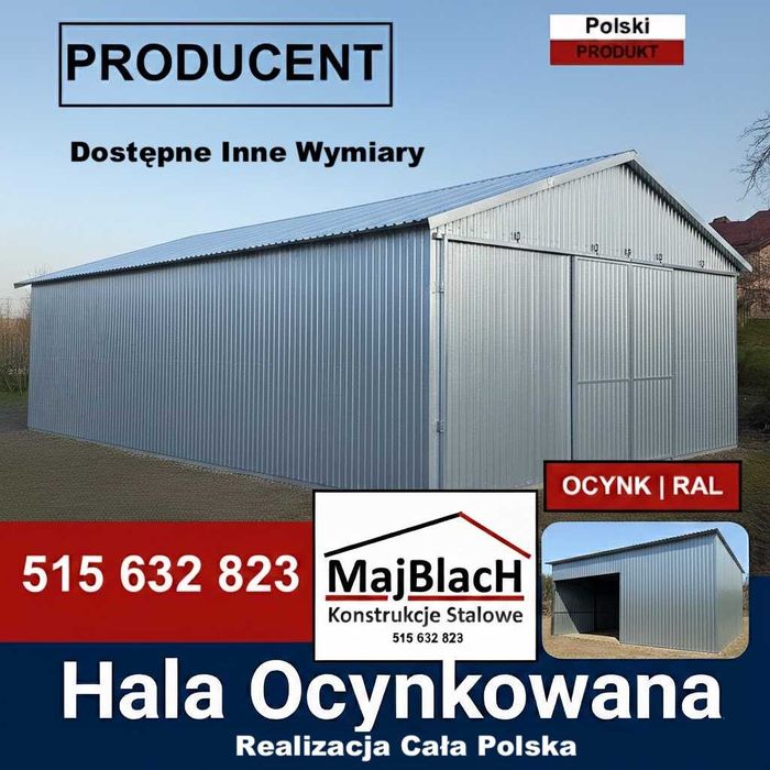 Garaż Blaszany OCYNKOWANY /Wiata /Hala/Konstrukcja Stalowa – Maj-Blach