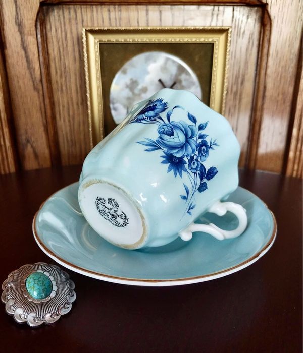*Stara Błękitna ROYAL GRAFTON Kobalt Róże Filiżanka Porcelana Vintage