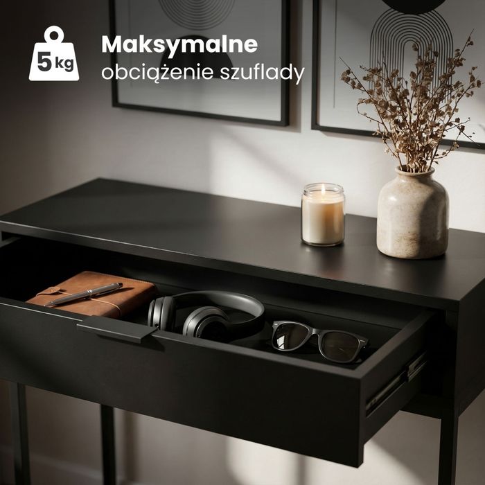 Konsola stolik loftowy MODENA 1 szuflada 80 cm Czarna Czarne nogi