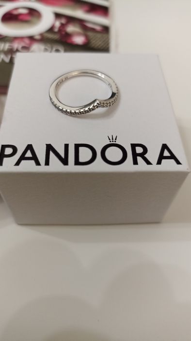 Anel Pandora Wishbone brilhante - NOVO