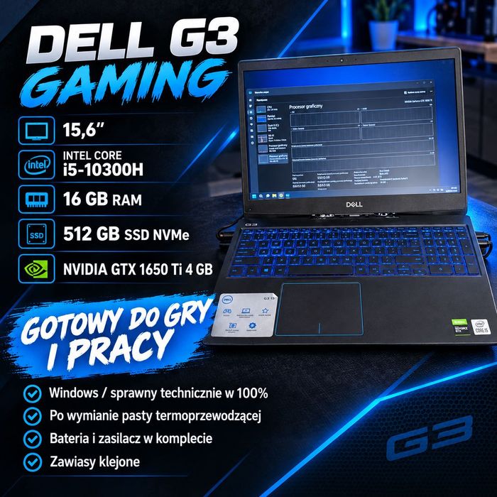 Laptop DELL G3 15 i5-10300H | RAM 16GB | SSD NVME 512GB | GTX 1650 Ti 6GB Windows 11