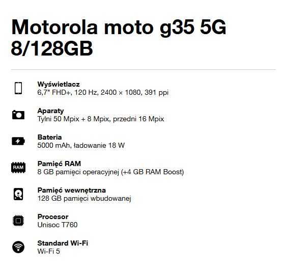 NOWY telefon Motorola moto g35 5G 8/128GB.