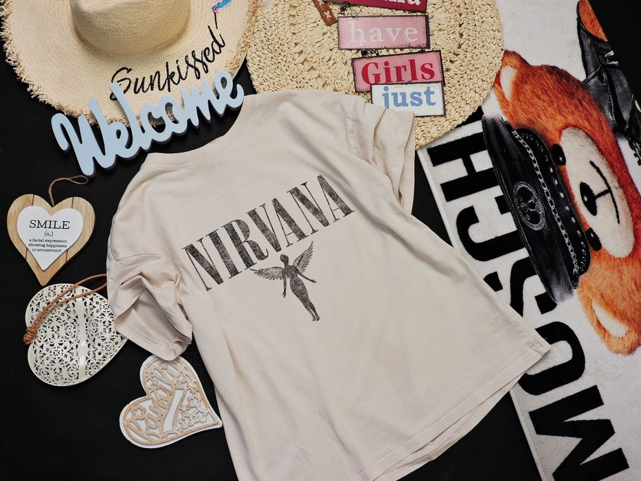 H&M T shirt beż Nirvana S
