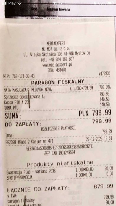 Mata masująca z poduszką Medivon