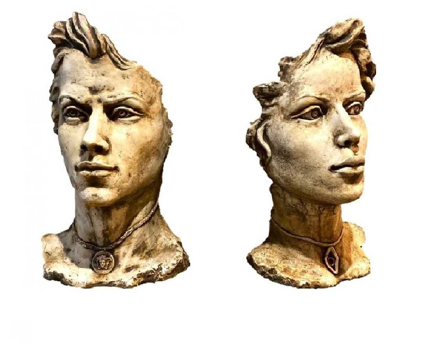 Figura ogrodowa maska rozmiar L para z konglomeratu betonowego