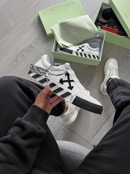 Кросівки Off-White Vulcanized Low Canvas White Black Premium | Кроссовки чоловічі жіночі
