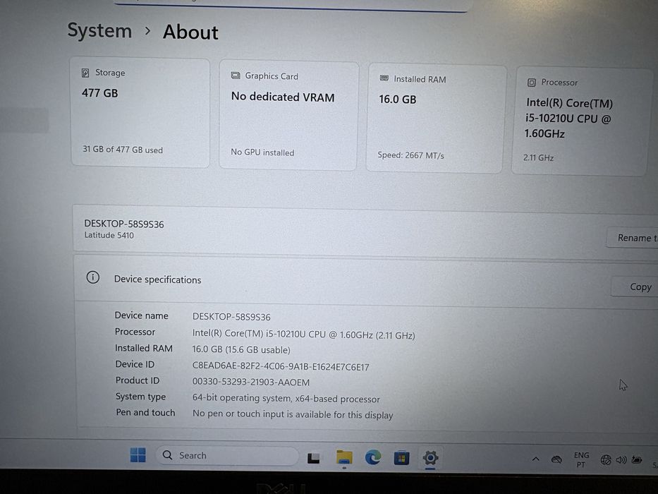 Computador portátil Dell Latitude 5410