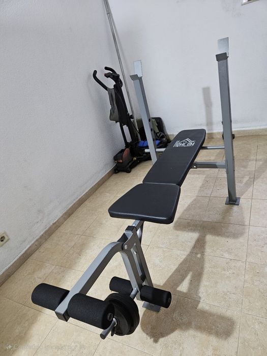 Kit Banco de Musculação HOMCOM + Barra Decathlon 20kg + 2x Discos 10kg