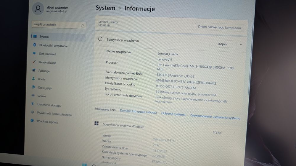 NOWY Lenovo v15 G2 ITL i3-1115G4