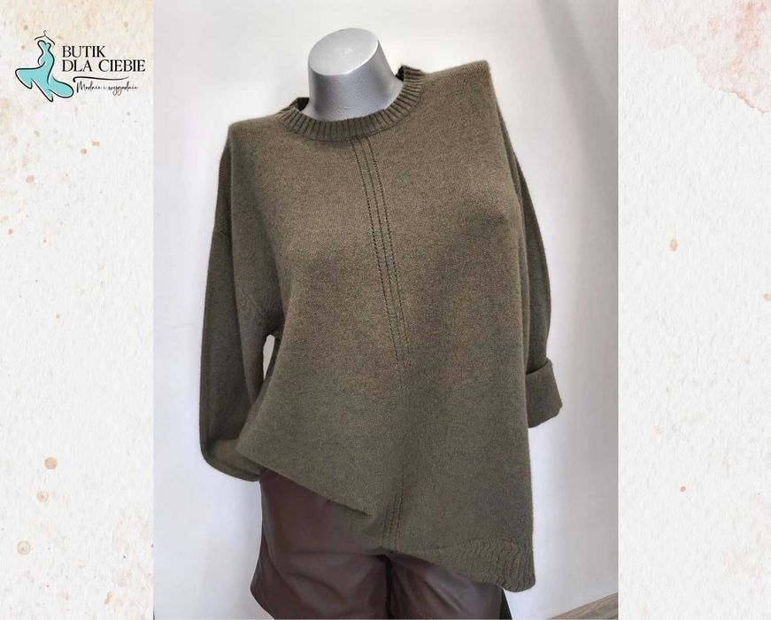 -> Stylowy Sweter Damski / Melanż Zgniła Zieleń / Rozmiar: Uniwersalny