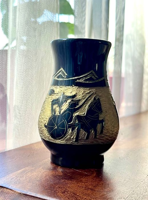 Czarny ceramiczny wazonik grecki vintage lata 90