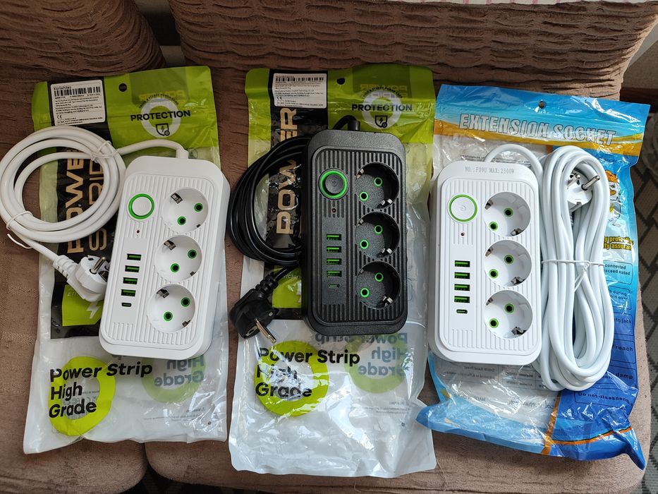 Удлинитель сетевой с USB зарядкой  на 2 и 5 метра  2500Ват мощности