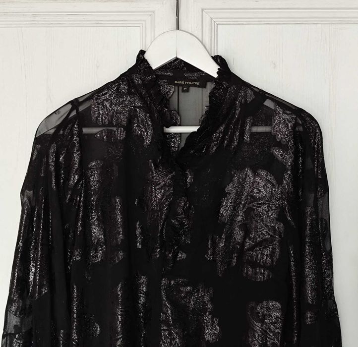 Marie Philippe 100% Wiskoza błyszcząca czarna srebrno brokatowa bluzka