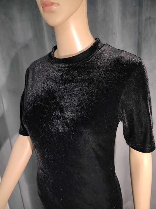 XS S M czarna welurowa aksamitna sukienka mini MIDI sexy sylwester
