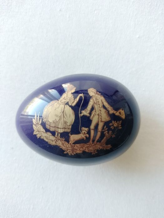 Ovo em Porcelana Limoges Castel – Azul Cobalto e Ouro (Impecável)