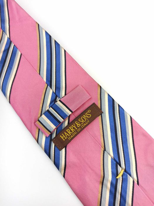 Harry & Sons różowy jedwabny krawat w paski wks84