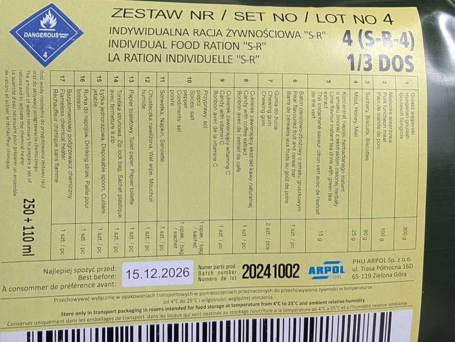 Zestaw małych racji żywnościowych Sr4